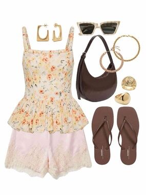 ASTR the Label Off white orange floral bubble hem peplum top
